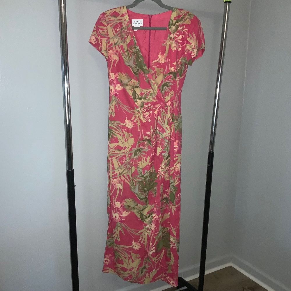 David Warren Side Tie Faux Wrap dress Sz 6 Tropical Floral vintage made in US